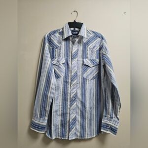 Wrangler Western Shirt Mens Pearl Snap Striped Long Sleeve Cowboy Rodeo Medium